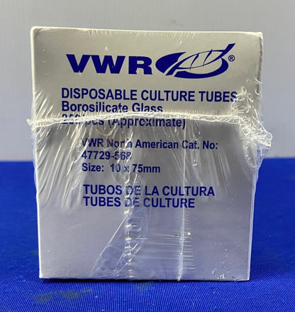 VWR 47729-568 DISPOSABLE CULTURE TUBE BOROSILICATE GLASS 10X75mm 1 PACK QTY 250