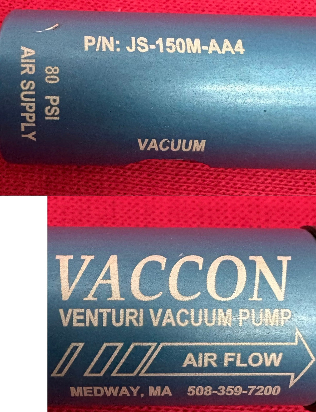 VACCON JS-150M-AA4 CYLINDRICAL VENTURI VACUUM PUMP W/ SILENCER / MUFFLER