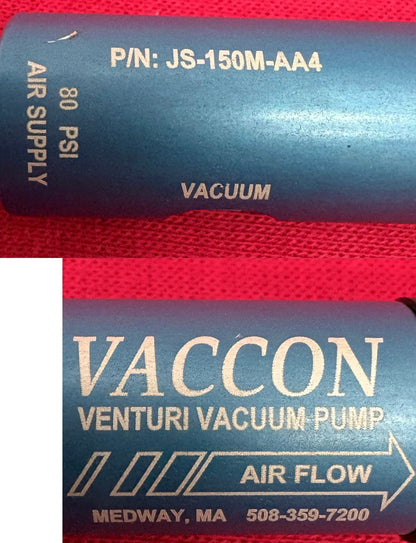 VACCON JS-150M-AA4 CYLINDRICAL VENTURI VACUUM PUMP W/ SILENCER / MUFFLER