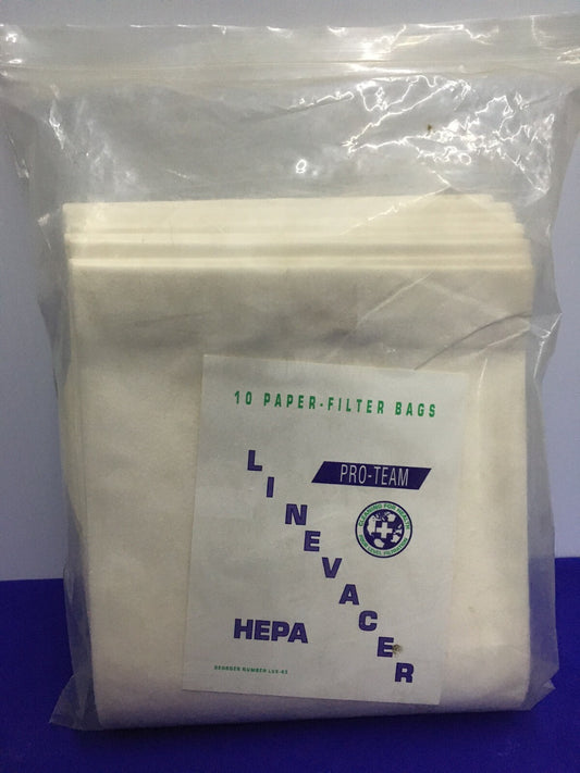 1 PKG OF 10 BAGS - PRO-TEAM / PROTEAM LV8-43 LINEVACER 10 PAPER-FILTER BAGS HEPA
