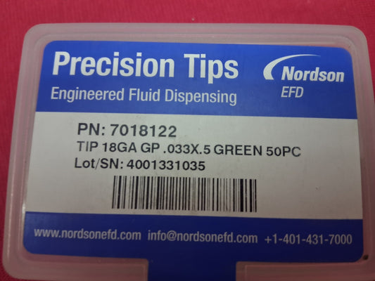 Nordson EFD P/N 7018122 Tip 18GA GP 0.033X 0.5 Green 50 PC Precision Tips EFD