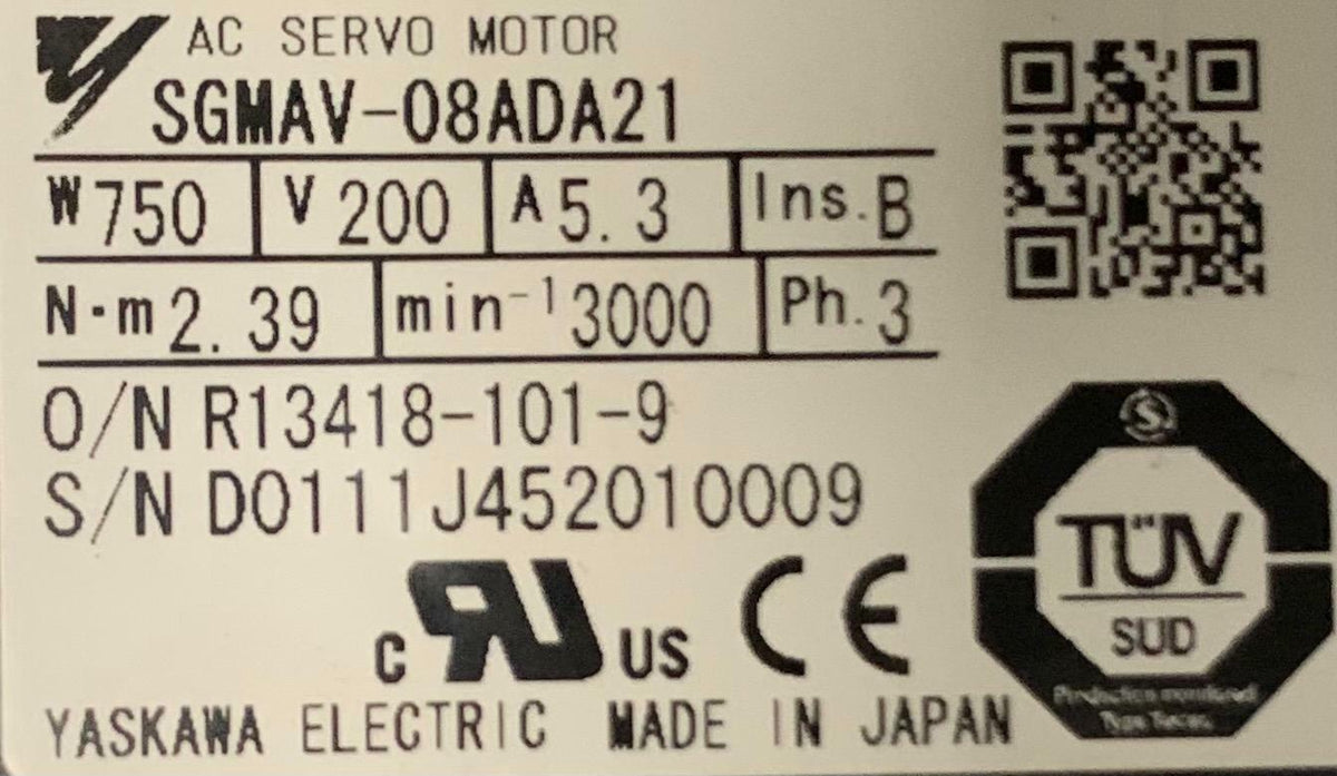 YASKAWA AC SERVO MOTOR SGMAV-08ADA21 W/ SHIMPO NIDEC REDUCER VRGS-33D120-750
