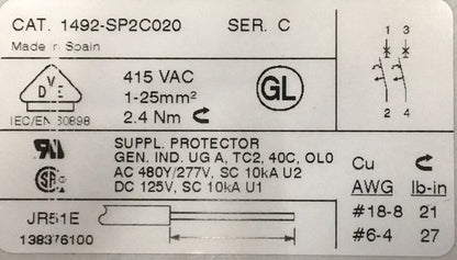 CANTIDAD 2 - DISYUNTOR SERIE C 1492-SP / 1492-SP2C020 DE ALLEN-BRADLEY AB