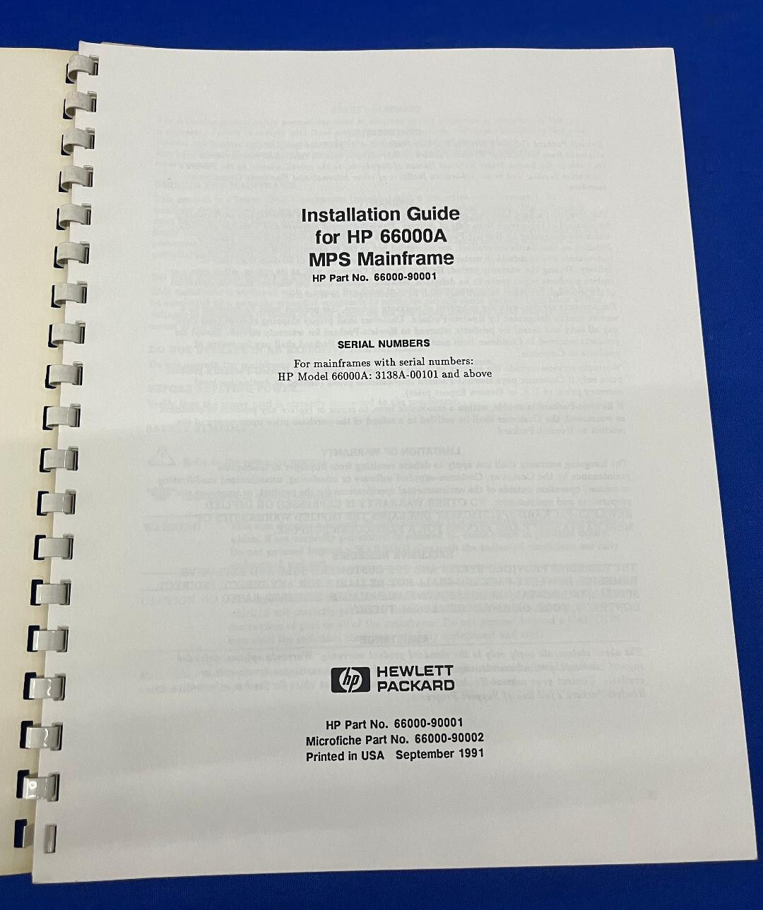 HP HEWLETT PACKARD 66000-90001 INSTALLATIONSHANDBUCH FÜR HP 66000A MPS MAINFRAME