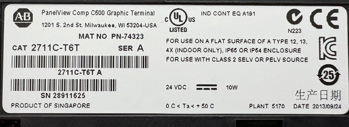 Allen-Bradley AB PANELVIEW C600 2711C-T6T SER A PN 74323 - PARTS/REPAIR