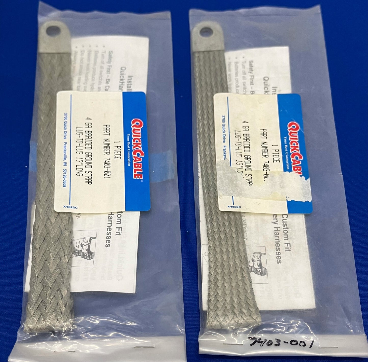 QUICK CABLE ®  4 GA BRAIDED GROUND STRAP 7403-001 LUG-TO -LUG 13” LONG - QTY 2