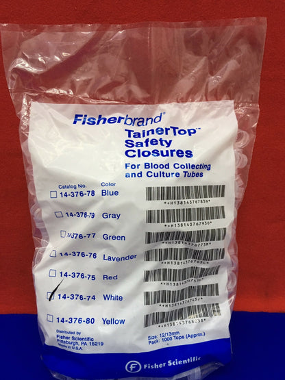 1 PAQUETE - CIERRES DE SEGURIDAD FISHER SCIENTIFIC 14-376-74 BLANCO TAMAÑO: 12/13 mm