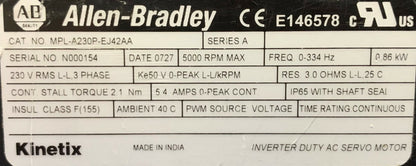 Allen Bradley MPL-A230P-Ej42AA SerA Servomotor mit APEX AB/FR042-S1-S1 Grearhead