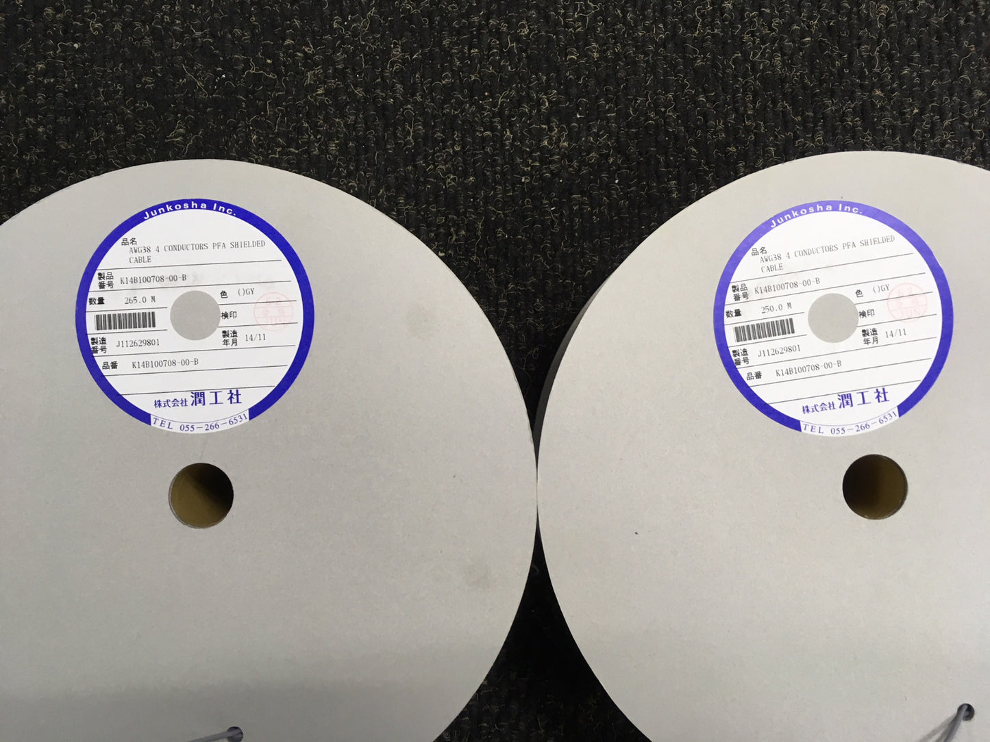 JUNKOSHA AWG 38 4 CONDUCTORS PFA SHIELDED CABLE QTY 4 ROLLS TOTAL OF 1,020 M