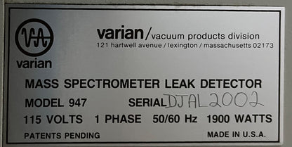 VARIAN AUTO-TEST 947 Helium-Massenspektrometer-Lecksuchgerät – für Teile/Reparatur H2 