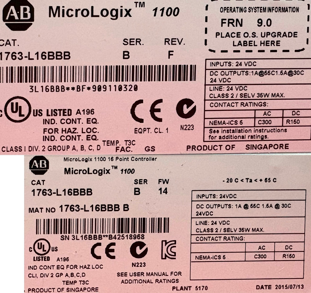 For Parts Repair LOT OF 2 AB ALLEN BRADEY 1763-L16BBB SER.B MICROLOGIX 1100 16PT
