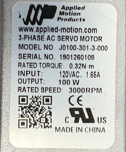 APPLIED MOTION J0100-301-3-000 3-PHASE AC SERVO MOTOR 3000 RPM