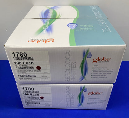 GLOBAL SCIENTIFIC  1780 25ml SEROLOGICAL PIPETTE - 2 PACKAGES OF 100 PIPETTES EA