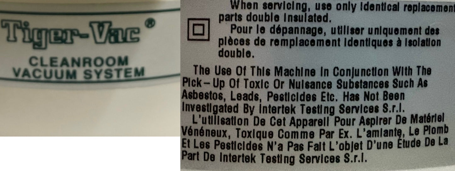 TIGER-VAC ®  CR-1 CLEANROOM VACUUM CLEANER ULPA FILTER 99.999% ON 0.12 MICRON