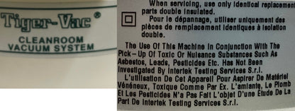 TIGER-VAC ®  CR-1 CLEANROOM VACUUM CLEANER ULPA FILTER 99.999% ON 0.12 MICRON