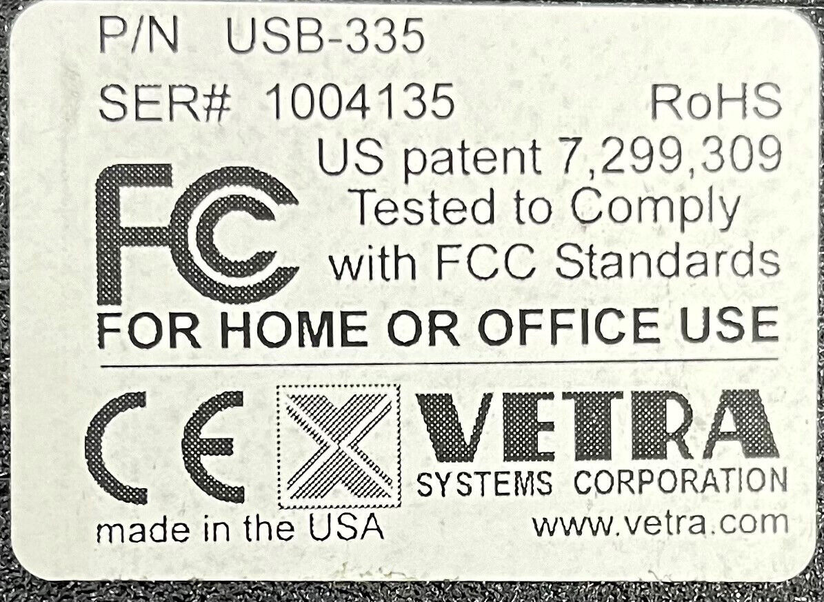 CONVERTIDOR USB-335 SMARTPIPE™ DE VETRA SYSTEMS CONCENTRADOR USB DE 2 PUERTOS CON FUENTE DE ALIMENTACIÓN