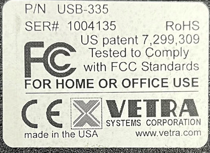 CONVERTIDOR USB-335 SMARTPIPE™ DE VETRA SYSTEMS CONCENTRADOR USB DE 2 PUERTOS CON FUENTE DE ALIMENTACIÓN