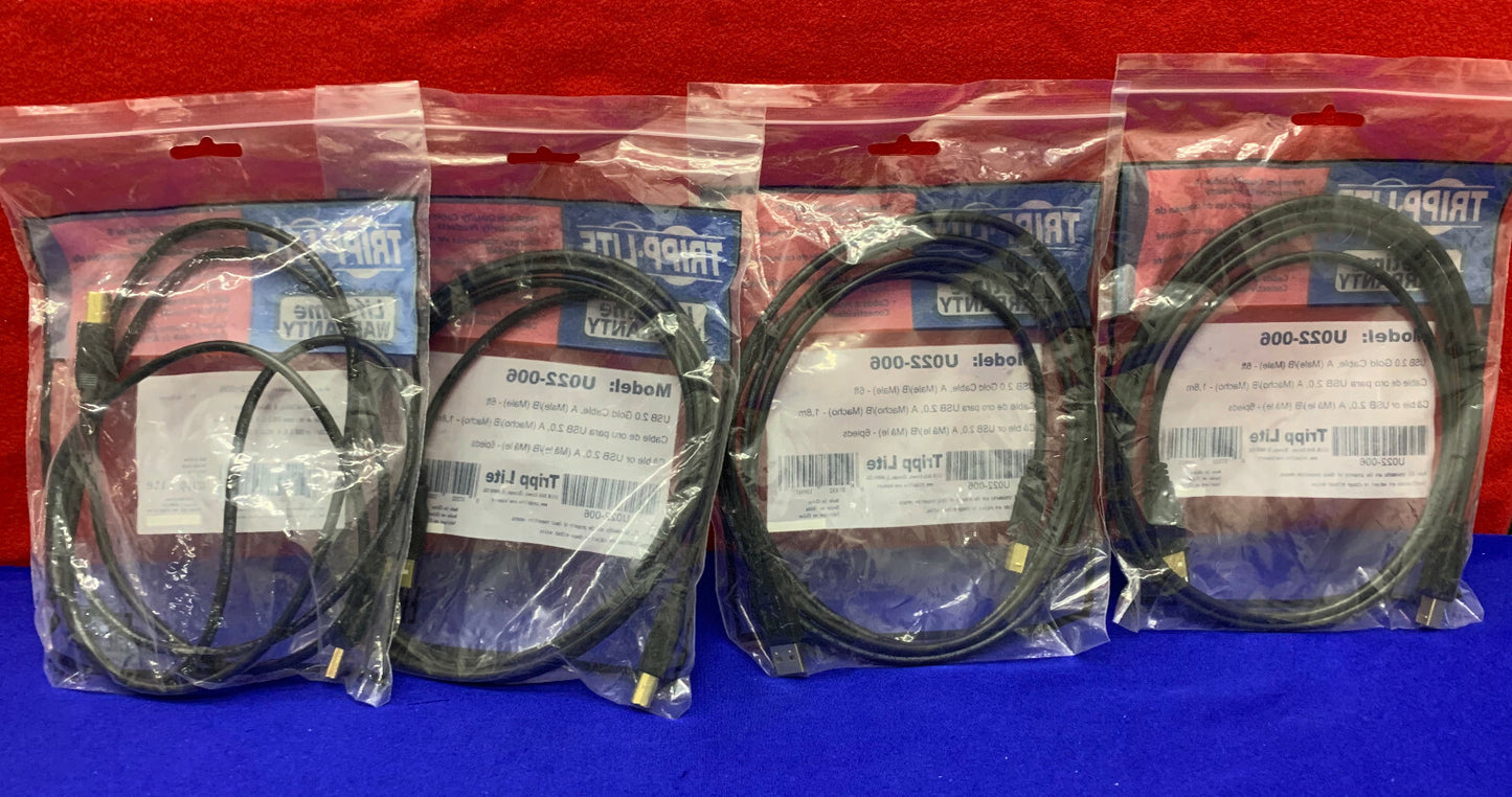 QTY 4 -TRIPP-LITE TRIPP LITE U022-006 USB 2.0 GOLD CABLE A(Male)/B(Male) 6 FEET