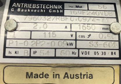 ANTRIEBSTECHNIK 7960327RBF0.0974-71 MOTEUR 1650/min 2,0A 115V 60Hz. L'ARTICLE EST UTILISÉ.