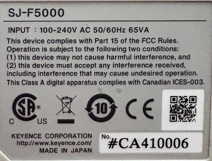 KEYENCE SJ-F5000 STATIC ELIMINATION BLOWER PULSE AC METHOD POWER: 100 to 240 VAC