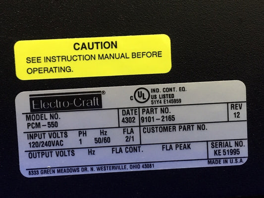 ELECTRO-CRAFT PCM-550 / 9101-2165 REV 12 SERVO CONTROLLER