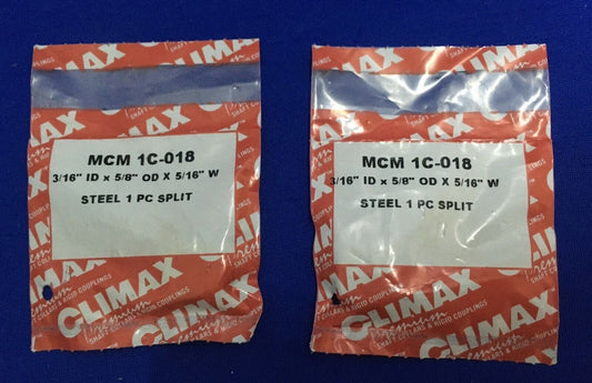 1 LOTE CANTIDAD DE 2 - CLIMAX MCM 1C-018 3/16" DIÁMETRO INTERIOR X 5/8" DIÁMETRO EXTERIOR X 5/16 ANCHO ACERO, COLLAR DE EJE 