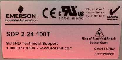 SOLA POWER SUPPLY SDP 2-24-100T 24VDC / 2.1A