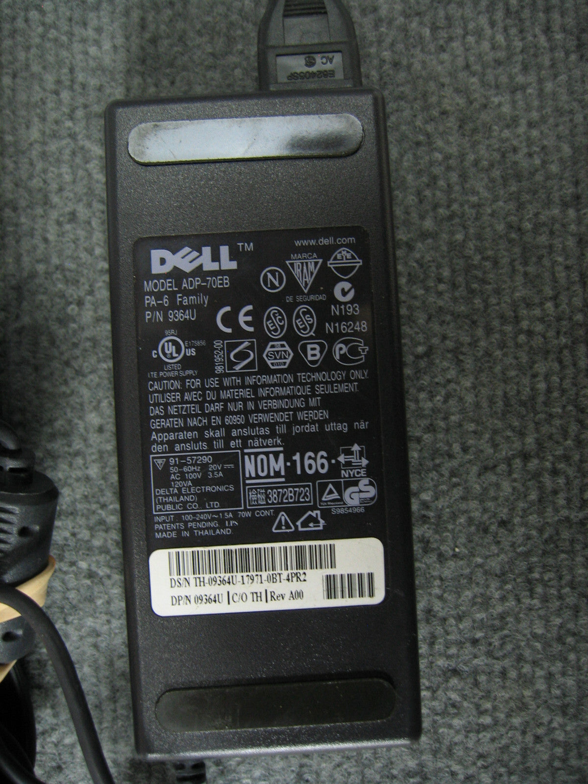 DELL ADP-70EB PA-6 FAMILIE VOEDINGSADAPTER MET SNOER