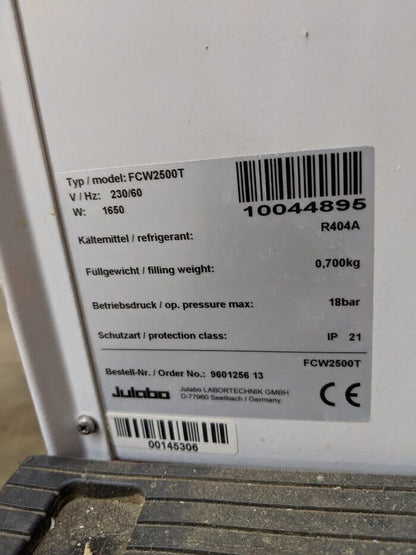 JULABO FCW2500T COMPACT RECIRCULATING COOLER, MAY NEED RECHARGE, CHILLER