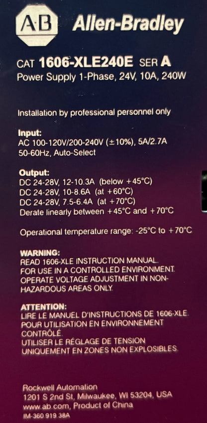 Allen Bradley AB POWER SUPPLY 16006-XLE / 1606-XLE240E SER. A