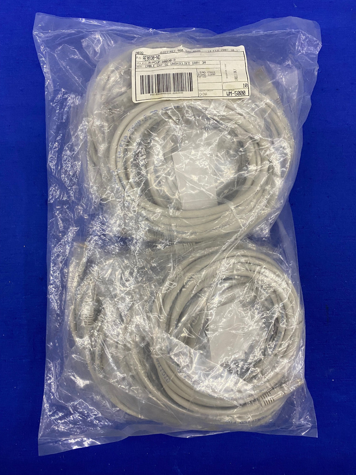 DIGI-KEY AE9938-ND A-MCUP-80030-R KABEL .5E CAT 3M - 1 PAKET MIT 10 KABELN