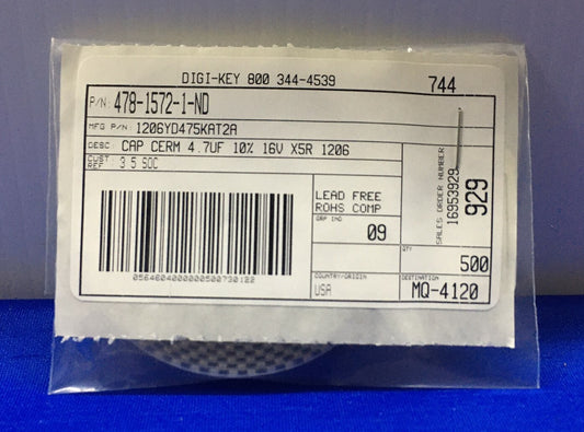 500 個入り 1 パッケージ - DIGI-KEY 478-1572-1-ND / 1206YD475KAT2A コンデンサ セラミック