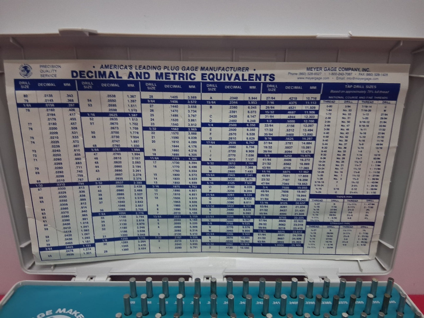 Meyer Gage C105 Minus Pin Gage Set .0115 - .2505 240 Pcs COMPLETE Class Z