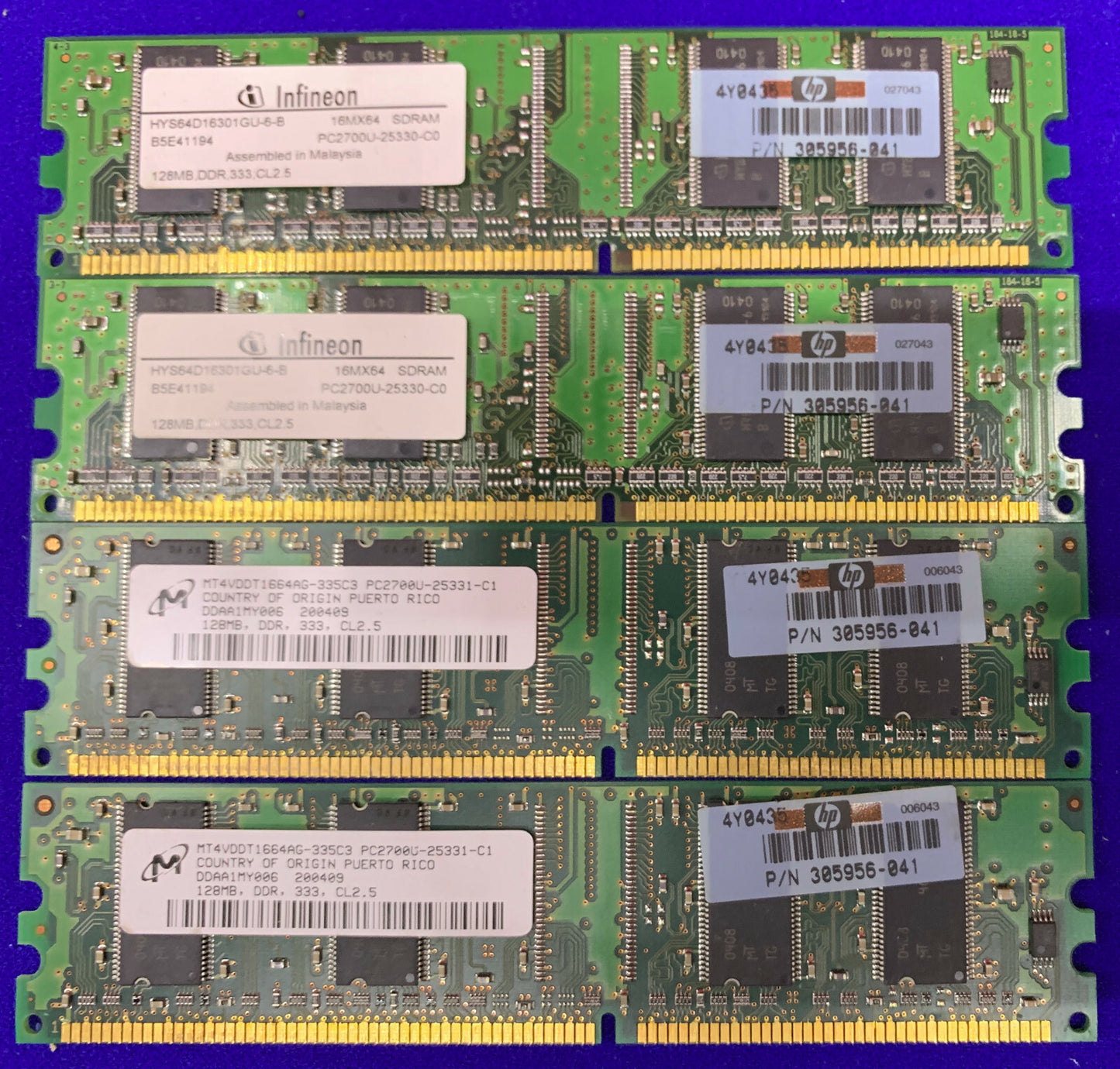 数量 4 - HP / ヒューレット パッカード 305956-041 DIMM メモリ モジュール 128MB
