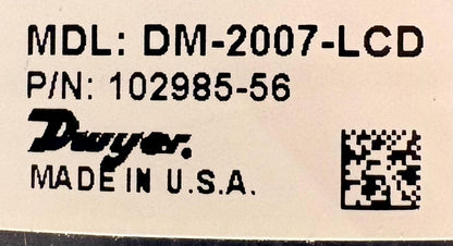 DWYER DM-2007-LCD DIFFERENTIAL PRESSURE TRANSMITTER GAUGE 0-5” in WATER