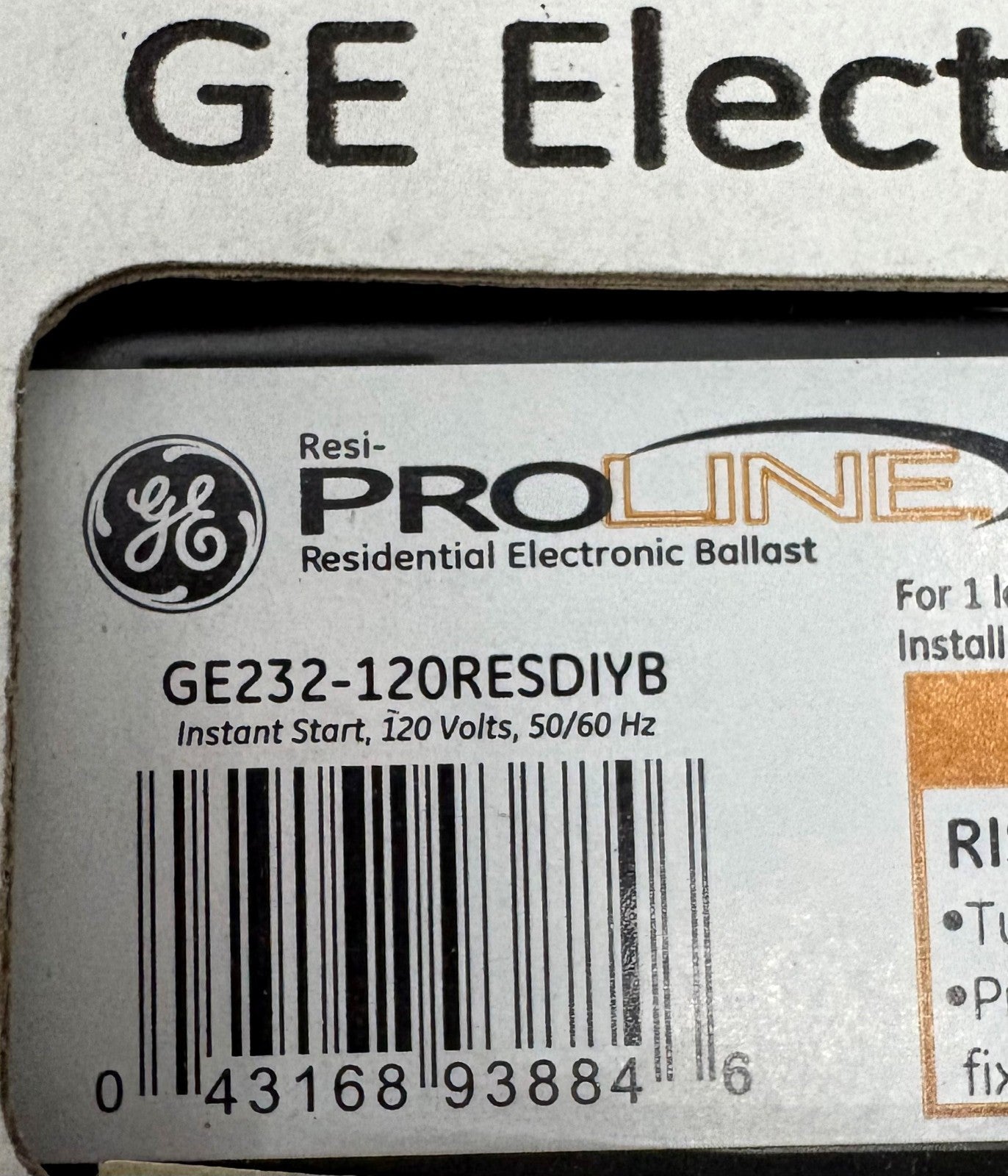 GE PROLINE RESIDENTIAL ELECTRONIC INSTANT-START BALLAST GE232-120RESDIYB - QTY 3