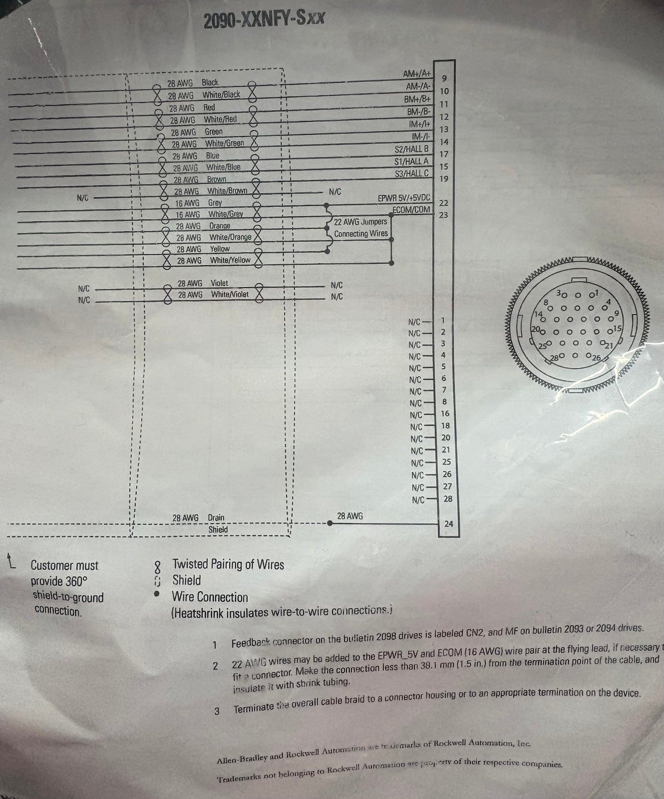 AB ALLEN BRADLEY 2090CFBM6DF-CBAA03 SER A POWER & FEEDBACK CABLE 2090 KINETIX
