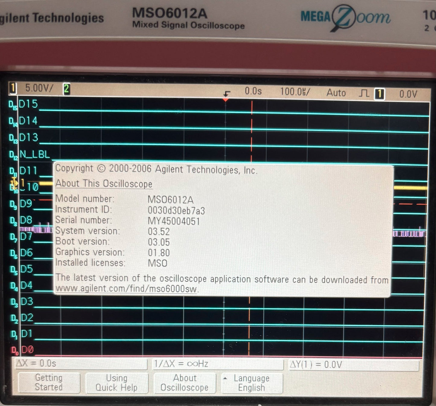 AGILENT MSO6012A MIXED SIGNAL OSCILLOSCOPE 2+16 CH 100MHZ / FOR PARTS/REPAIR
