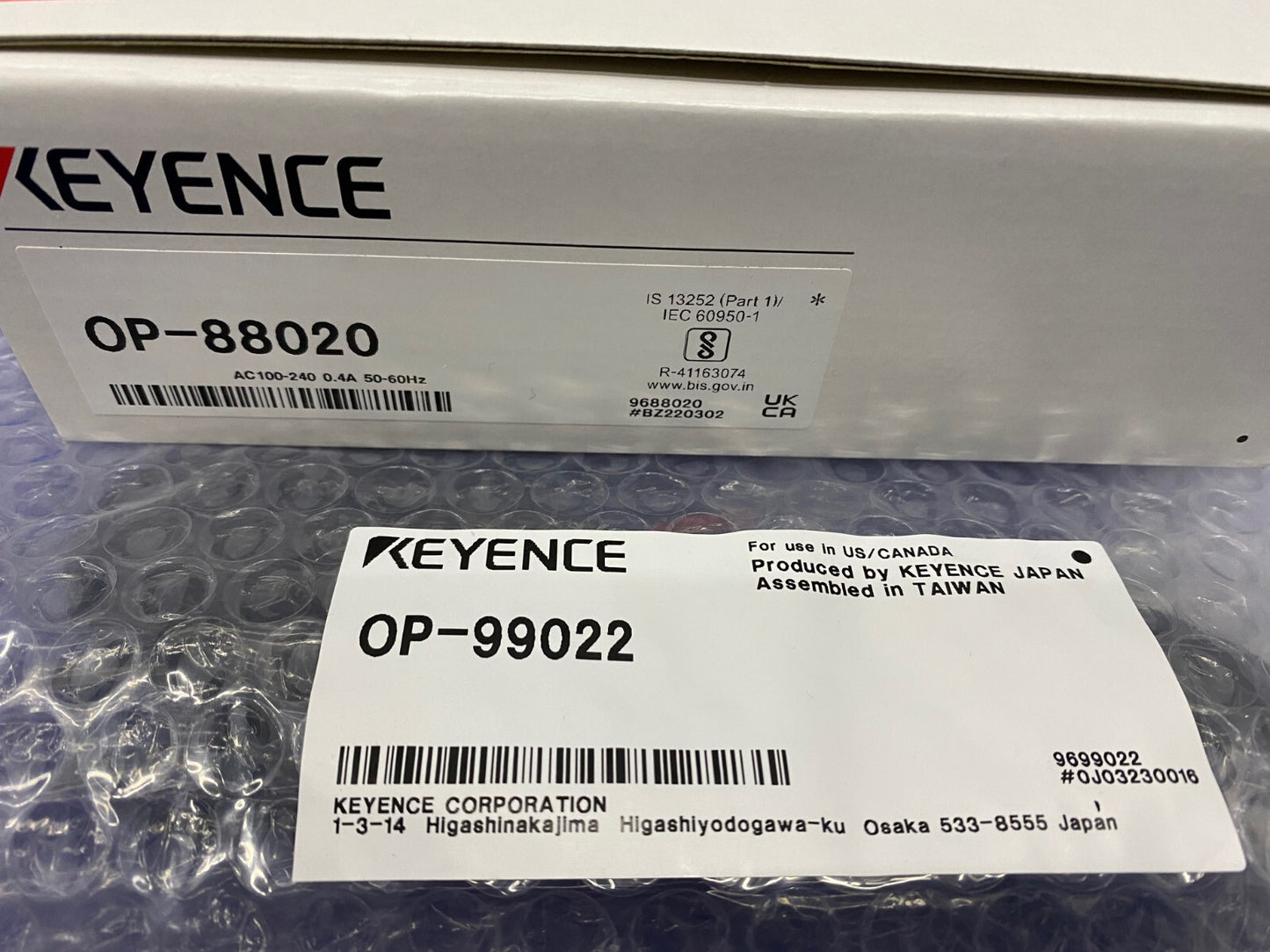 KEYENCE OP-88020 AC ADAPTOR POWER SUPPLY & OP-99022 AC CABLE