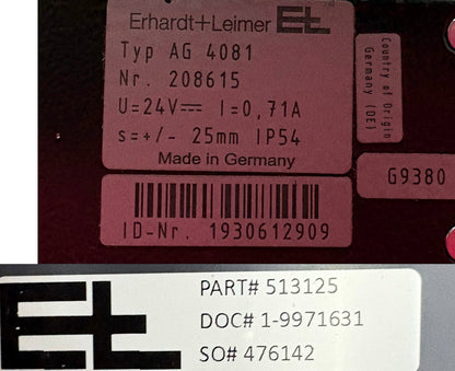 ERHARDT + LEIMER AG-4081 LINEAR ACTUATOR PN 513125 - 1 LOT QTY 2