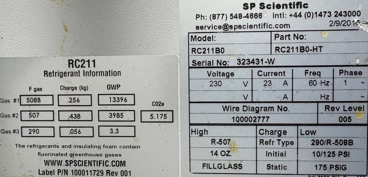 SP Scientific RC211B0-HT RECIRCULATING CHILLER 2018 W/Tank  FTS RC211 -65+95