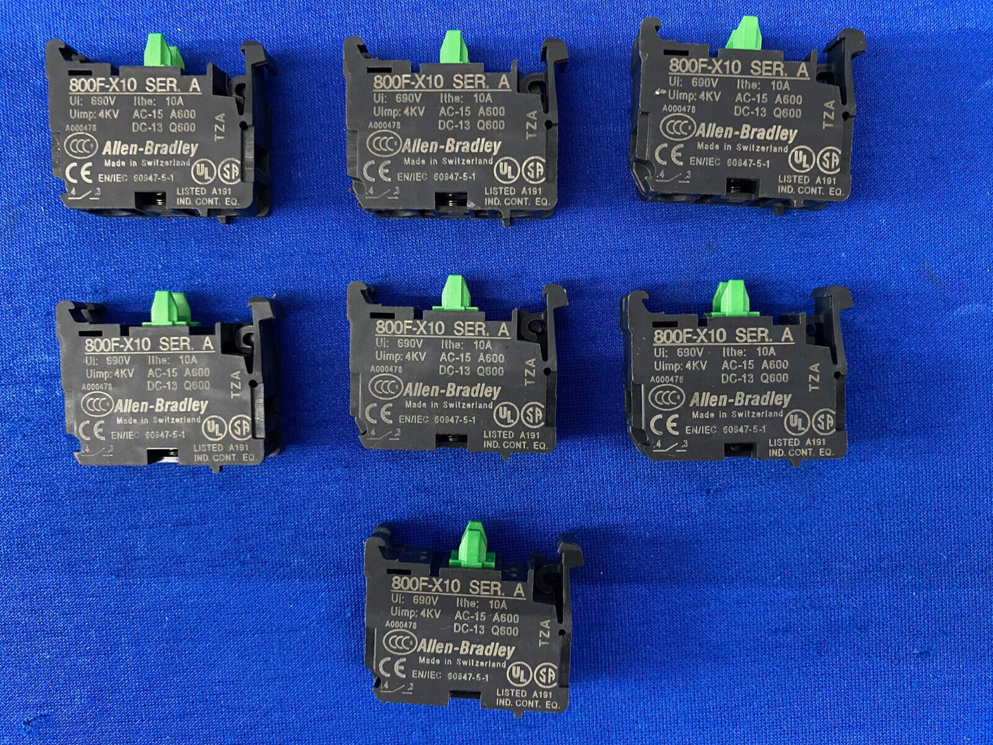 Allen Bradley AB 800F-X10 / 800FX10  SER A CONTACT BLOCK - 1 LOT QTY 7