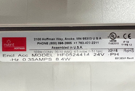 HOFFMAN nVent HF0524414 SIDE MOUNT FILTER ENCLOSURE COOLING FAN 24VDC