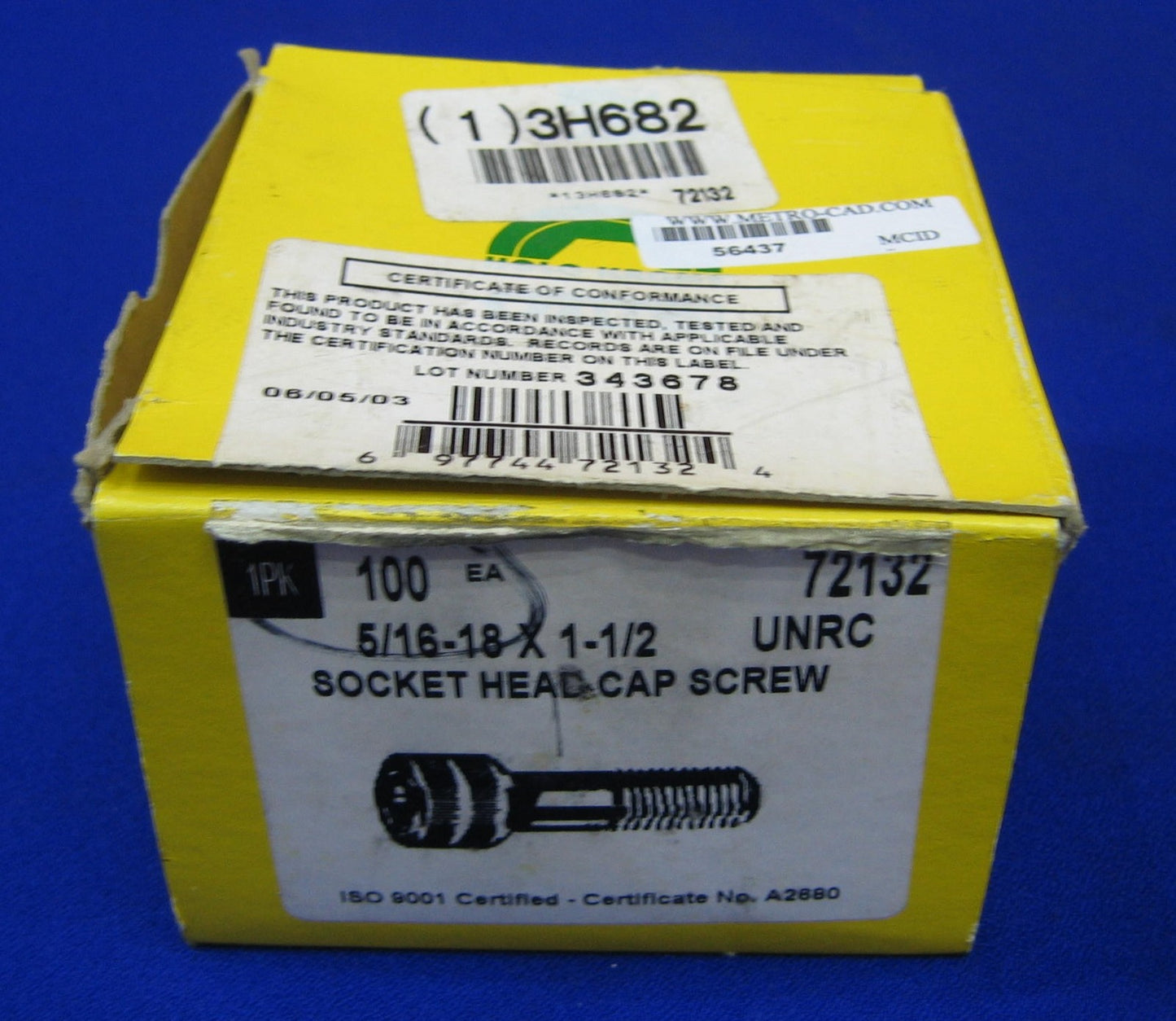 TORNILLO DE CABEZA HUECA HOLO-KROME ALLEN 72132 3H682 5/16-18 X 1-1/2