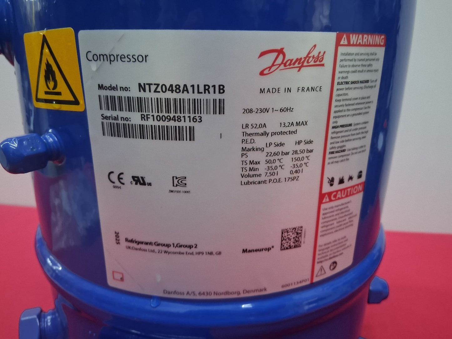 Danfoss NTZ048A1LR1B Reciprocating Compressor 2 HP