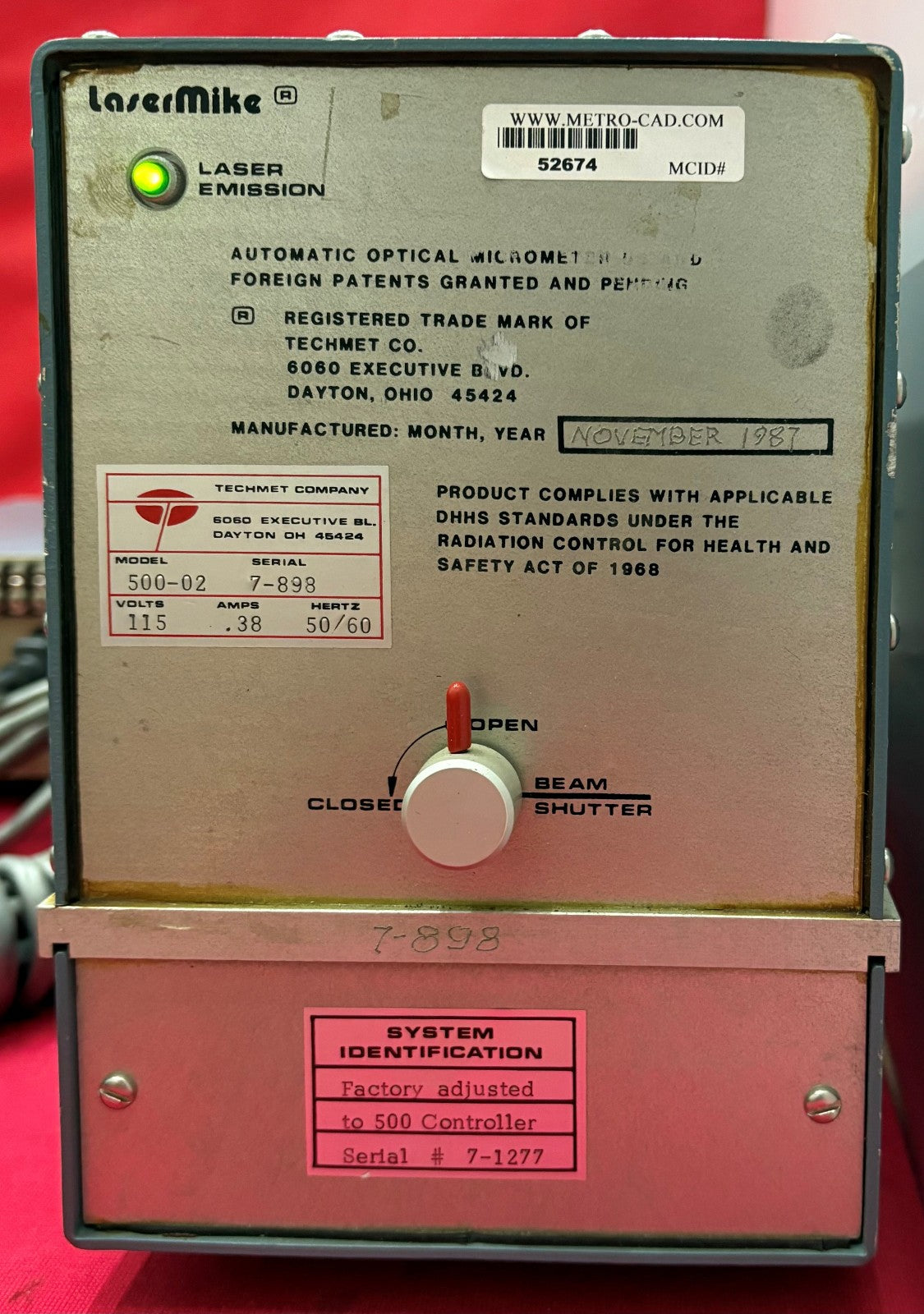 TECHMET LASERMIKE 500-01 MICROMETER W/ 500-02 LASER SCANNER - FOR PARTS/REPAIR