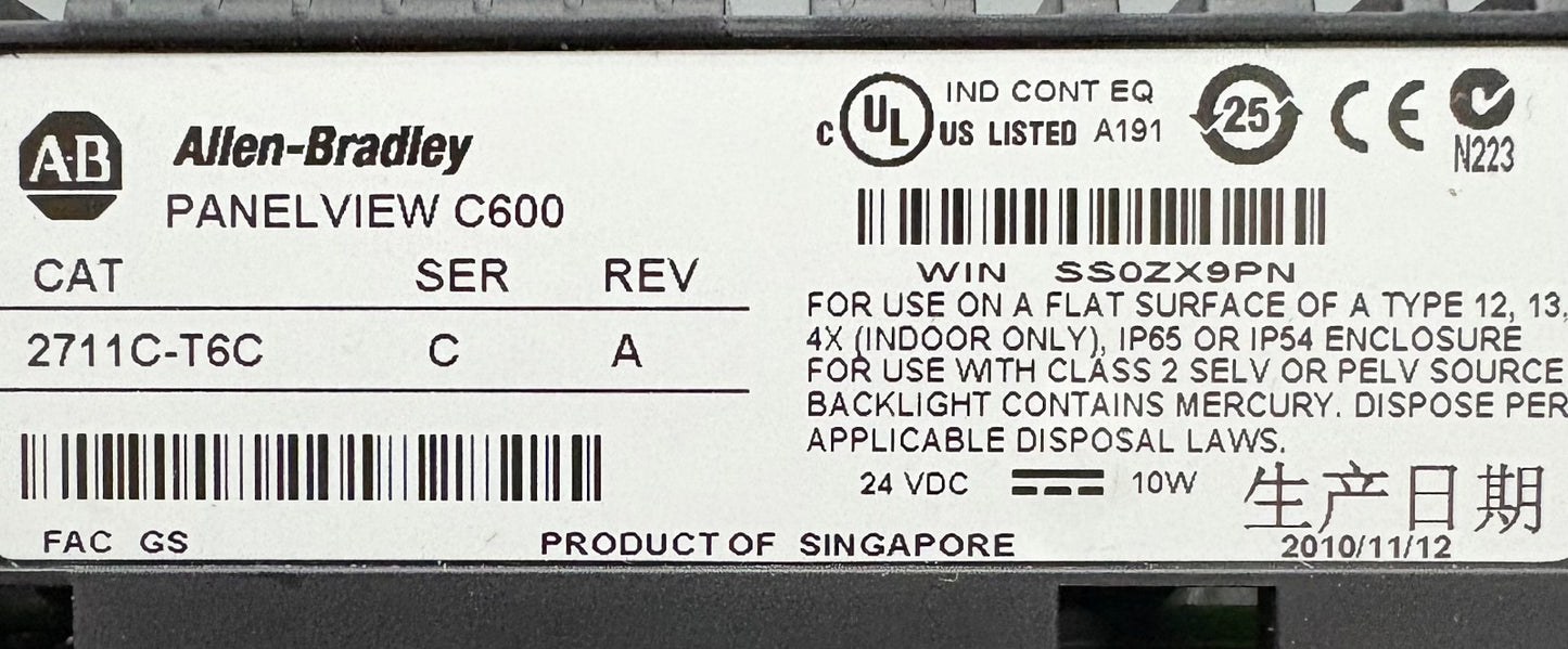 Allen-Bradley AB PANELVIEW C600 TOUCH SCREEN 2711C-T6C SER C REV A  PARTS/REPAIR