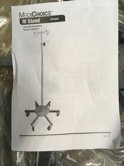 OWENS AND MINOR MEDICHOICE ® IVCR1013 IV STAND CHROME 4 HOOKS 6 LEGS
