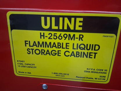 Uline H-2569M-R Flammable Safety Cabinet 4 Gal Countertop Manual Door Red No Key