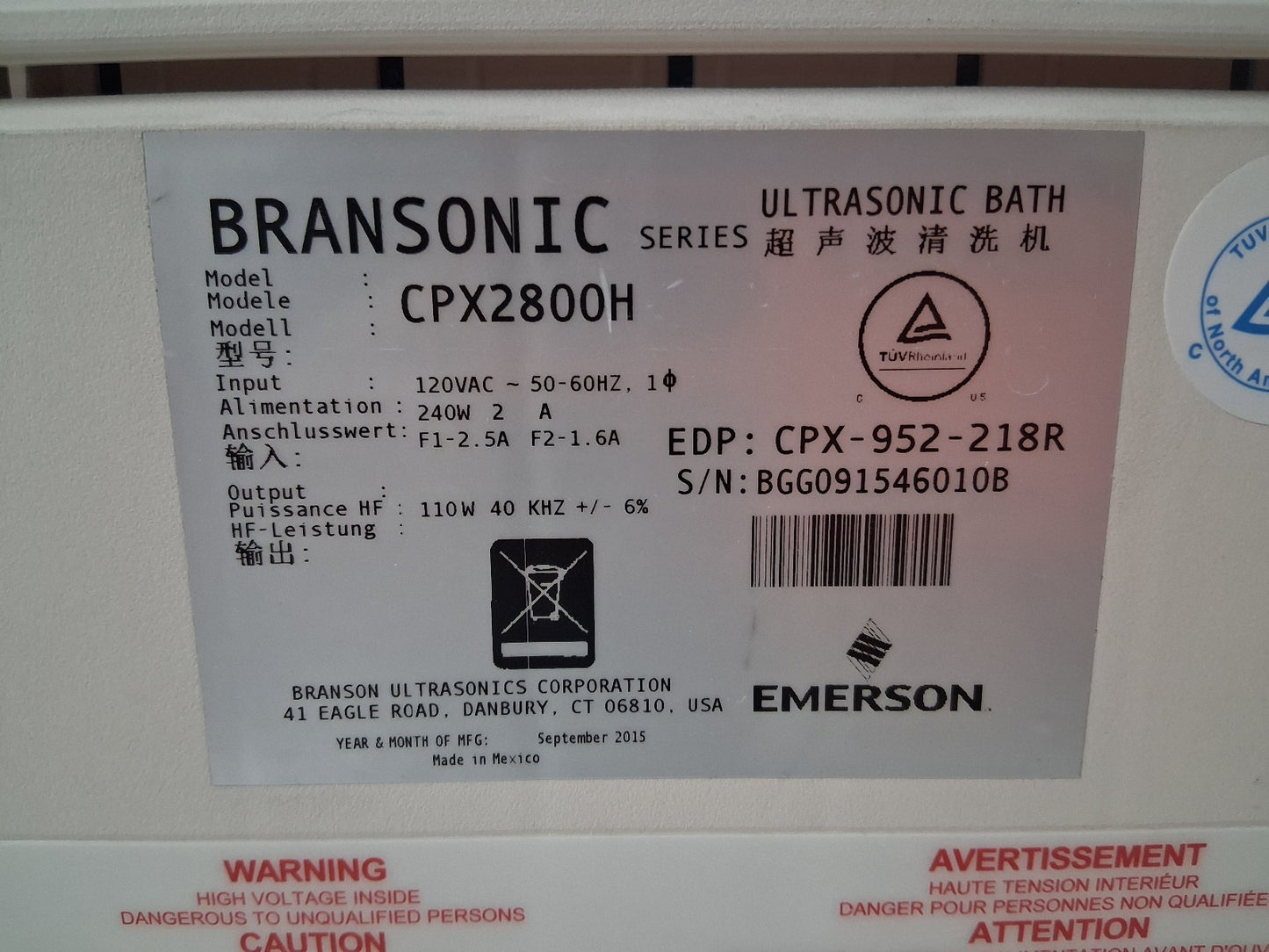 BRANSON 2800 CPX2800H ULTRASONIC BATH 0.75 GALLON CAPACITY TANK DIMENSIONS 9.5"